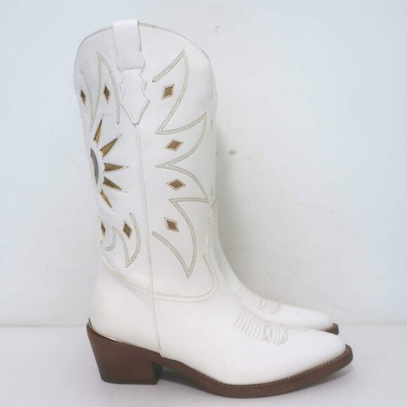 Partlow Abigail 55 Metallic-Embroidered Cowboy Boots White Leather Size 39 - Picture 3 of 16